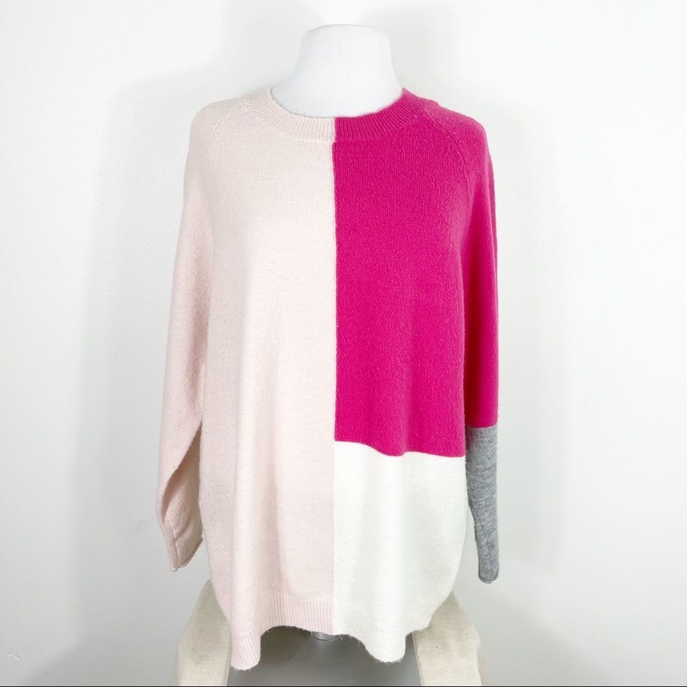 Faith & Zoe Wool Blend Colorblock Sweater Cozy Pullover Crewneck Large